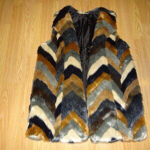 Women's Size Large Blue & Brown Faux Fur Vest by Gianni Bini *Beautiful*
